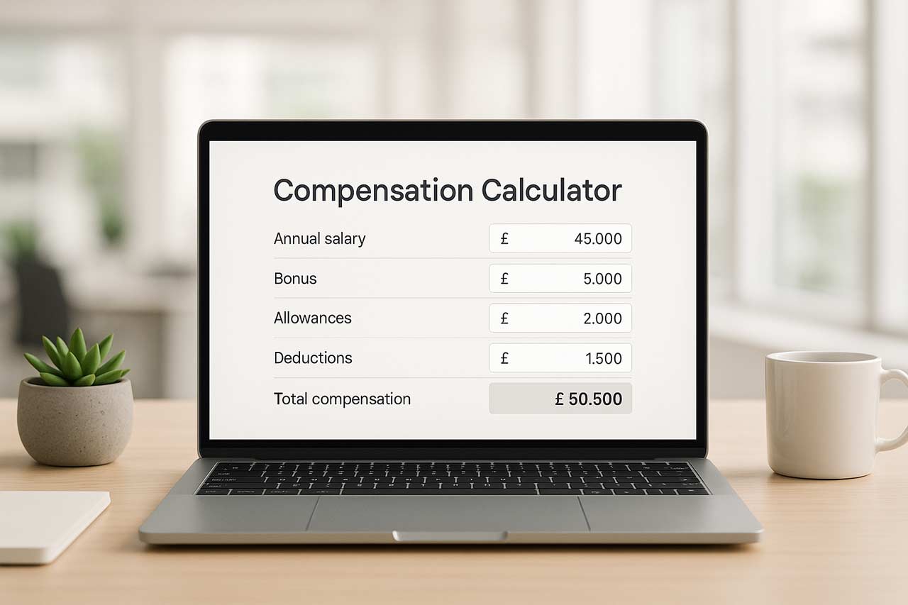 Laptop screen showing compensation calculator concept – Curtis Legal